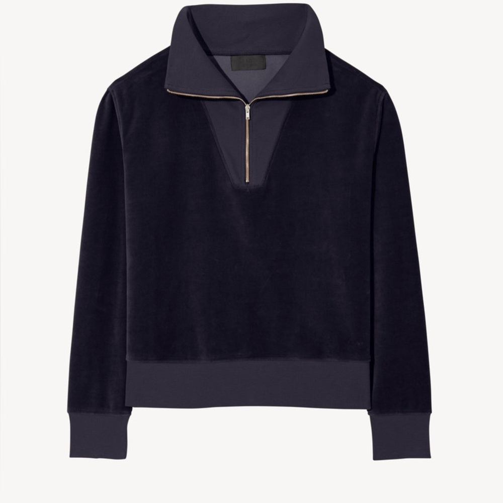 NILI LOTAN BENTLEY VELOUR QUARTER ZIP SWEATSHIRT in navy size small